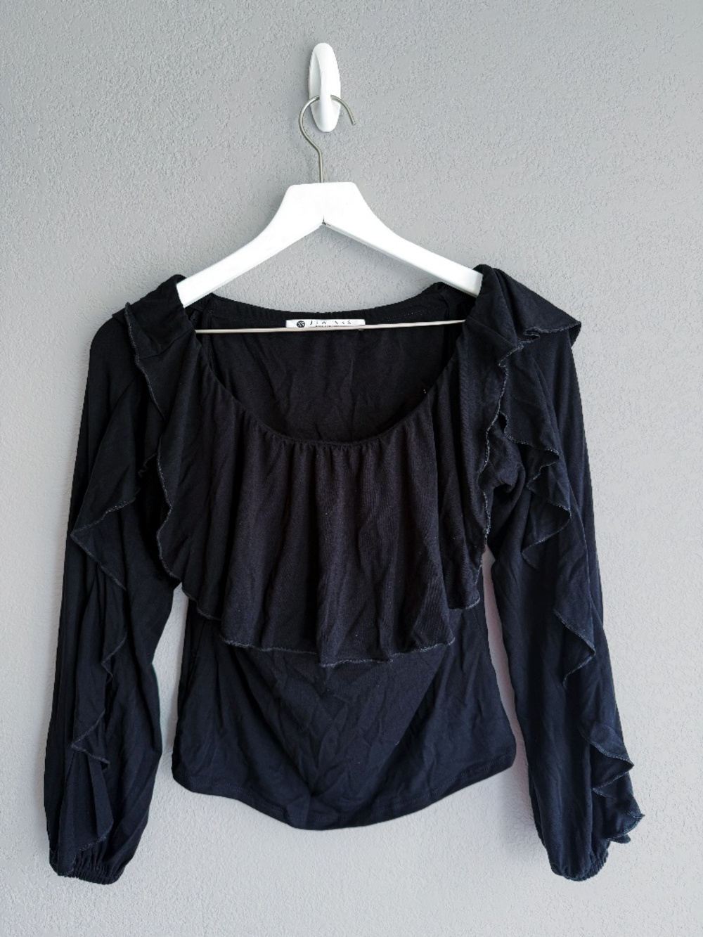 JJ Winks Black Ruffle Long Sleeve Top XS